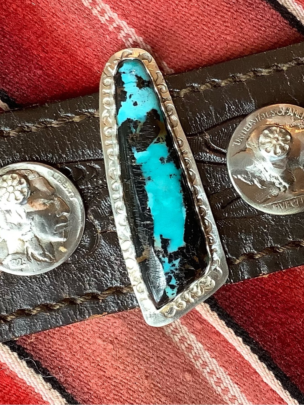 Turquoise/sterling/ nickels cuff, up to 6 3/4” wrist - Picture 4 of 10